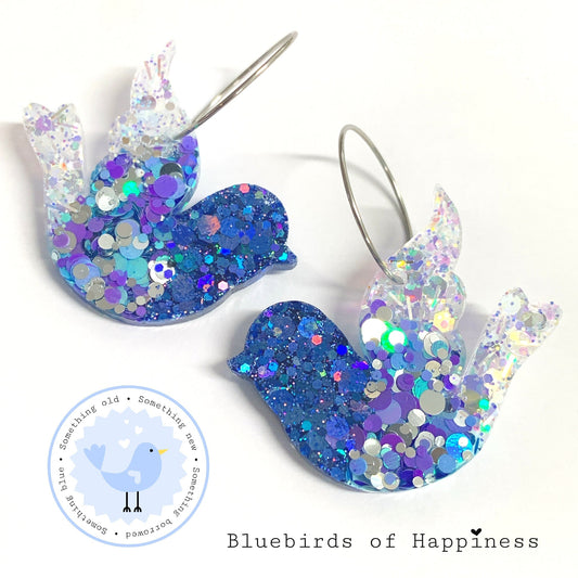 BLUEBIRD OF HAPPINESS : Handmade Holographic Resin DROP Earrings