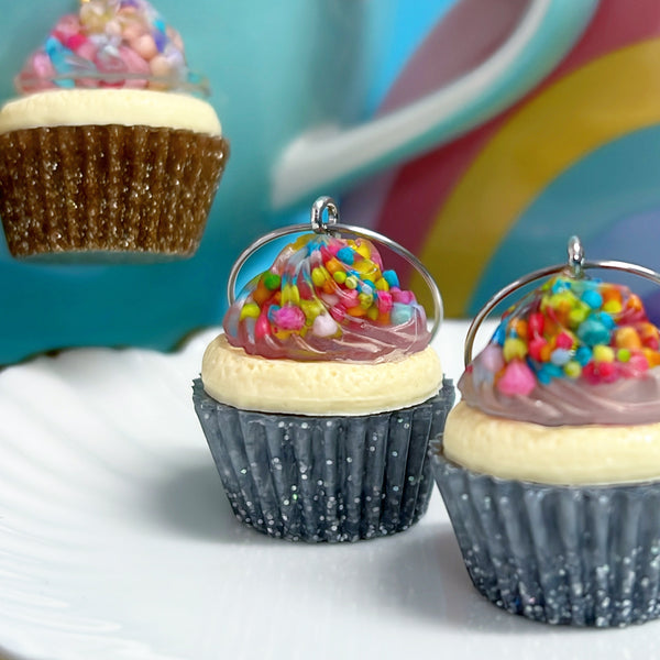 RAINBOW SPRINKLE CUPCAKES: Handmade Resin Earrings : Brooches : Pendants