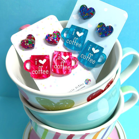 I LIKE BIG CUPS : COFFEE : Choose your colour : Handmade Acrylic STUD Sets