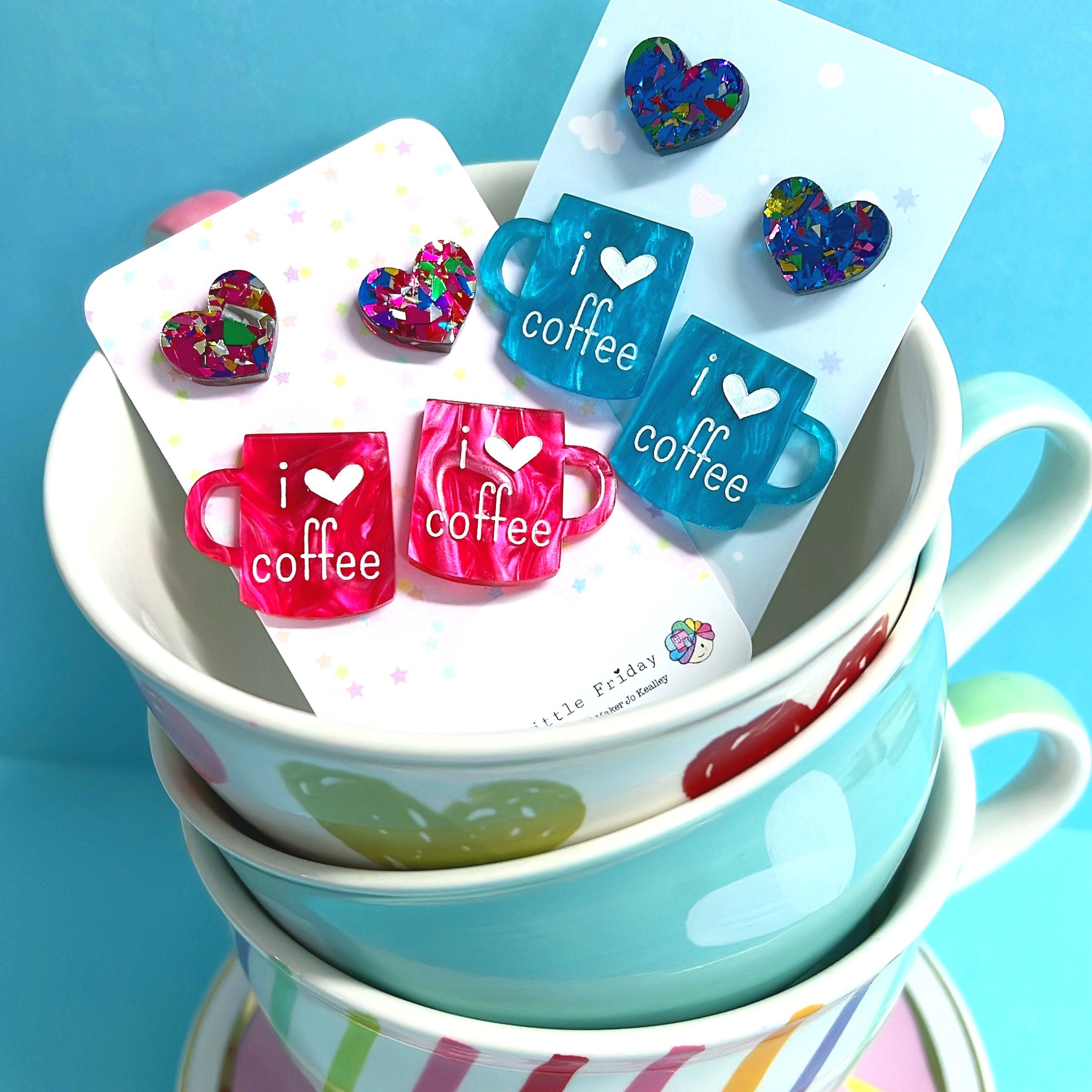 I LIKE BIG CUPS : COFFEE : Choose your colour : Handmade Acrylic STUD Sets