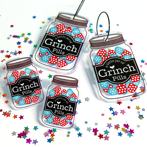 GRINCH PILLS : Handmade Acrylic STUDS or DROPS
