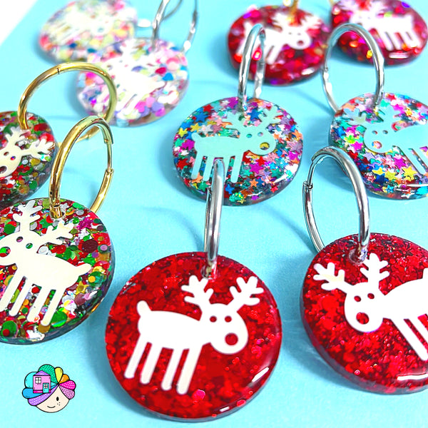 RUDOLPH THE RED NOSE REINDEER : Choose your colour : Handmade Resin DROP Earrings