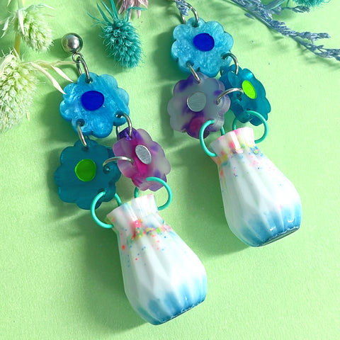 BEAUTIFUL BOUQUETS : 3D VASE : Handmade Acrylic & Resin DROP Earrings