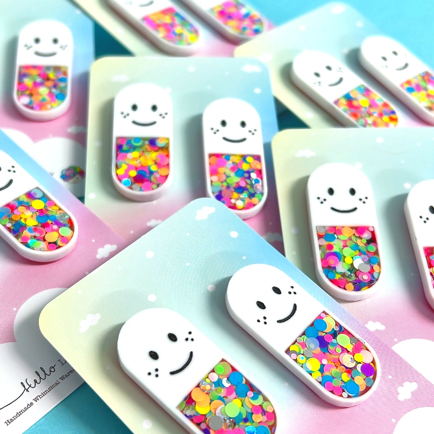 HAPPY PILLS : RAINBOW : Handmade Resin & Acrylic STUD or DROP Earrings