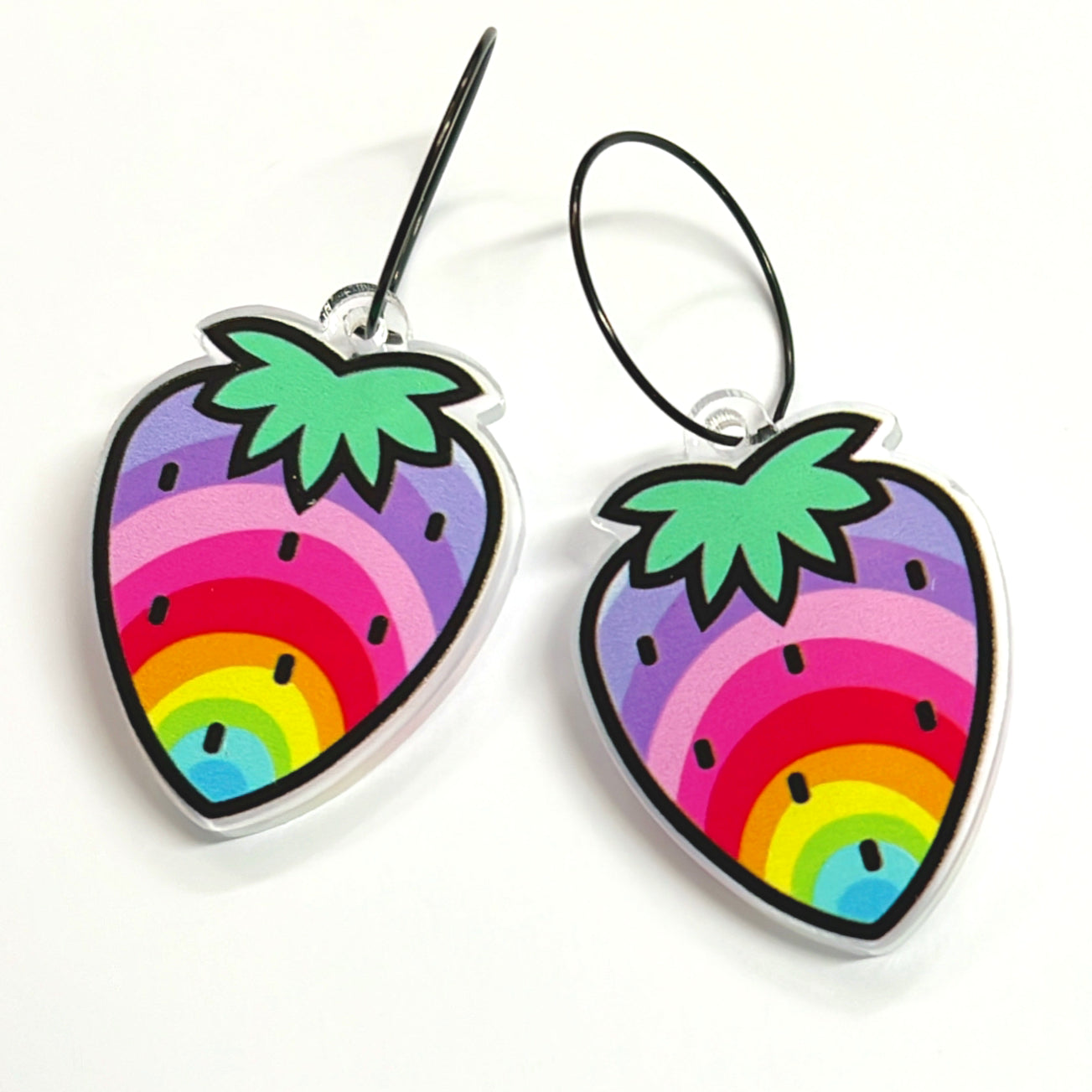 RAINBOW STRAWBERRIES : Handmade Acrylic Drop Earrings