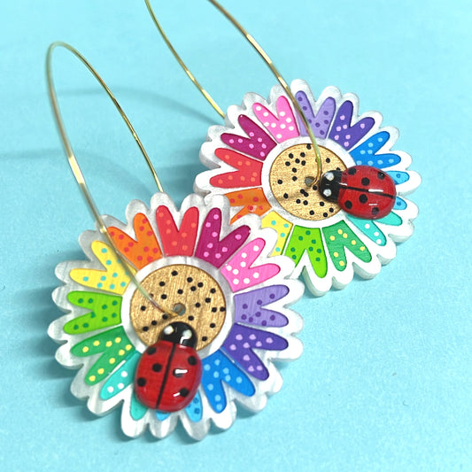 RAINBOW FLOWER POWER : Medium : BRIGHTS : Handmade Acrylic Drop Earrings