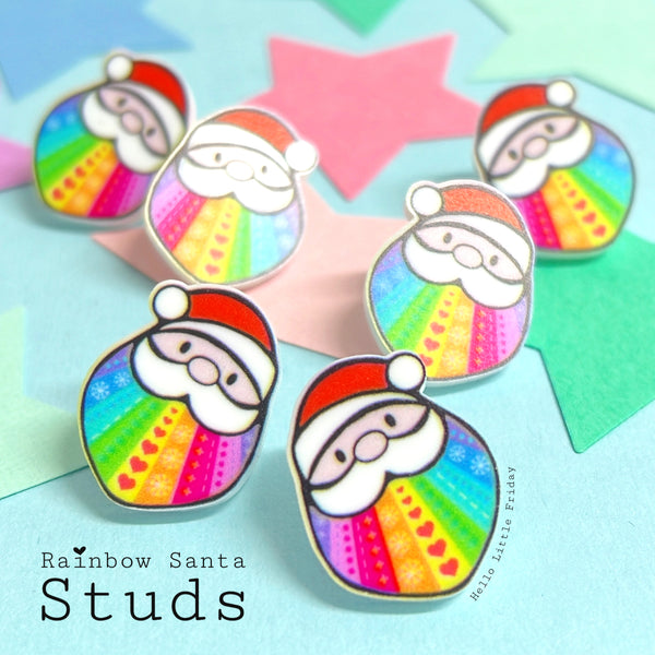 RAINBOW SANTA : Handmade Acrylic STUD or DROP Earrings