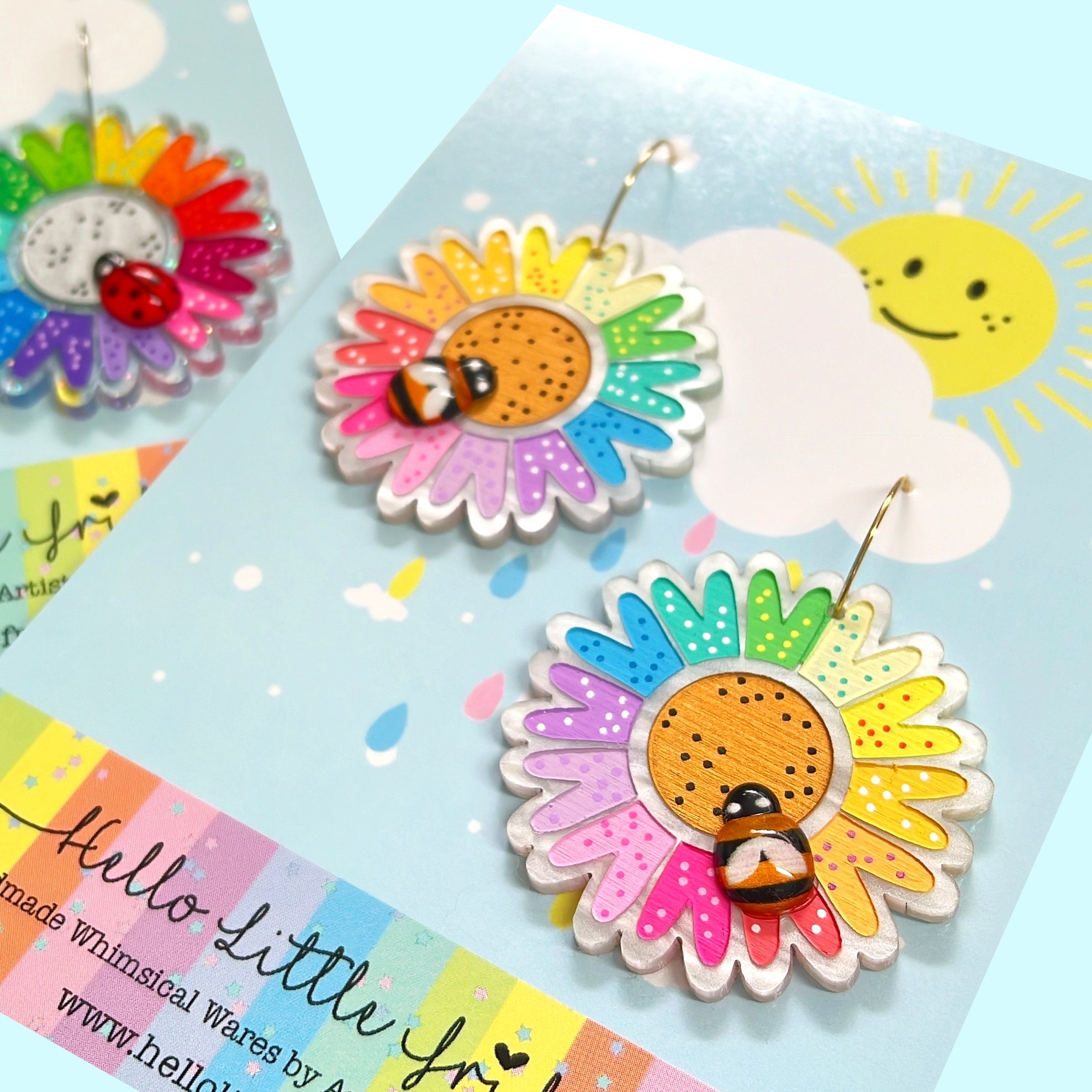 RAINBOW FLOWER POWER : Large : PASTEL or BRIGHTS : Handmade Acrylic Drop Earrings