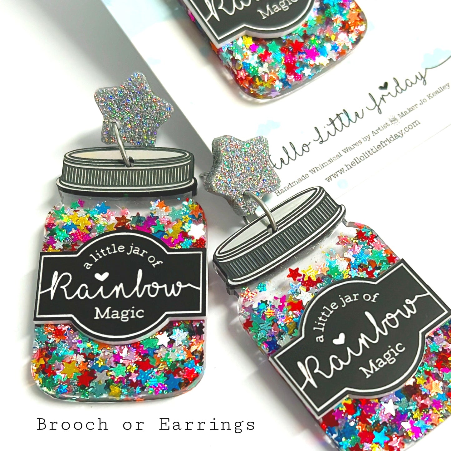 A LITTLE JAR OF : RAINBOW MAGIC : Handmade Resin & Acrylic DROP Earrings