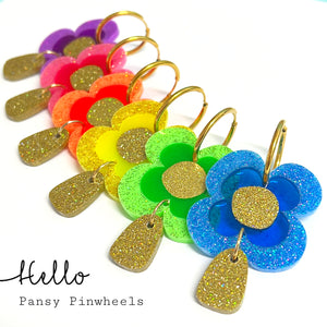 PANSY PINWHEELS : Choose your colour : Handmade Resin DROP Earrings