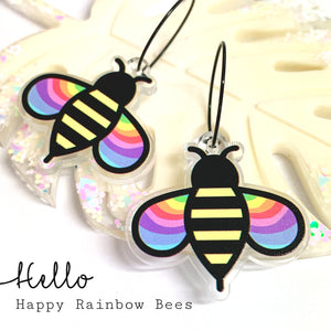 The HAPPIEST Rainbow Bees ~ Handmade Acrylic Drop Earrings