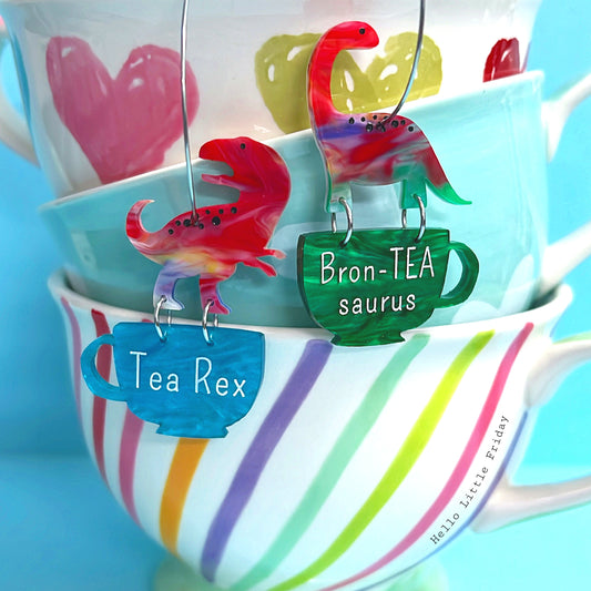 TEA Rex & Bron TEA saurus : TEA CUPS : Handmade Acrylic DROP Earrings