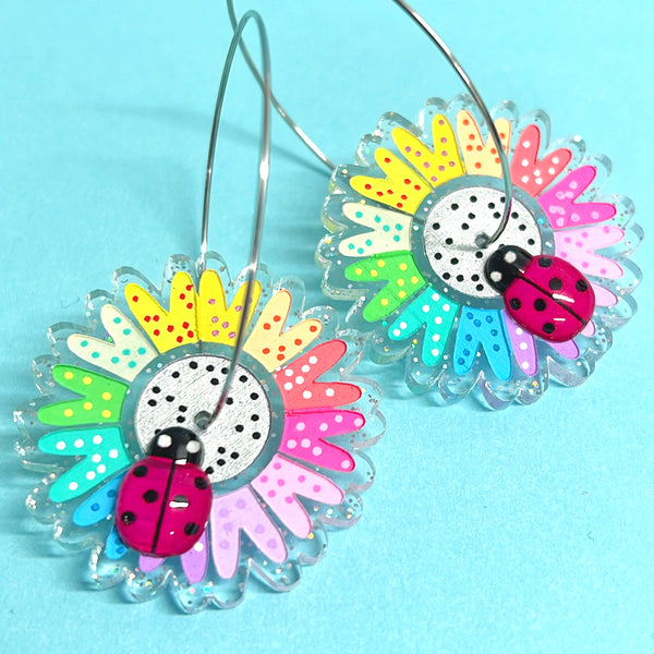 RAINBOW FLOWER POWER : Medium : PASTEL or BRIGHTS : Handmade Acrylic Drop Earrings