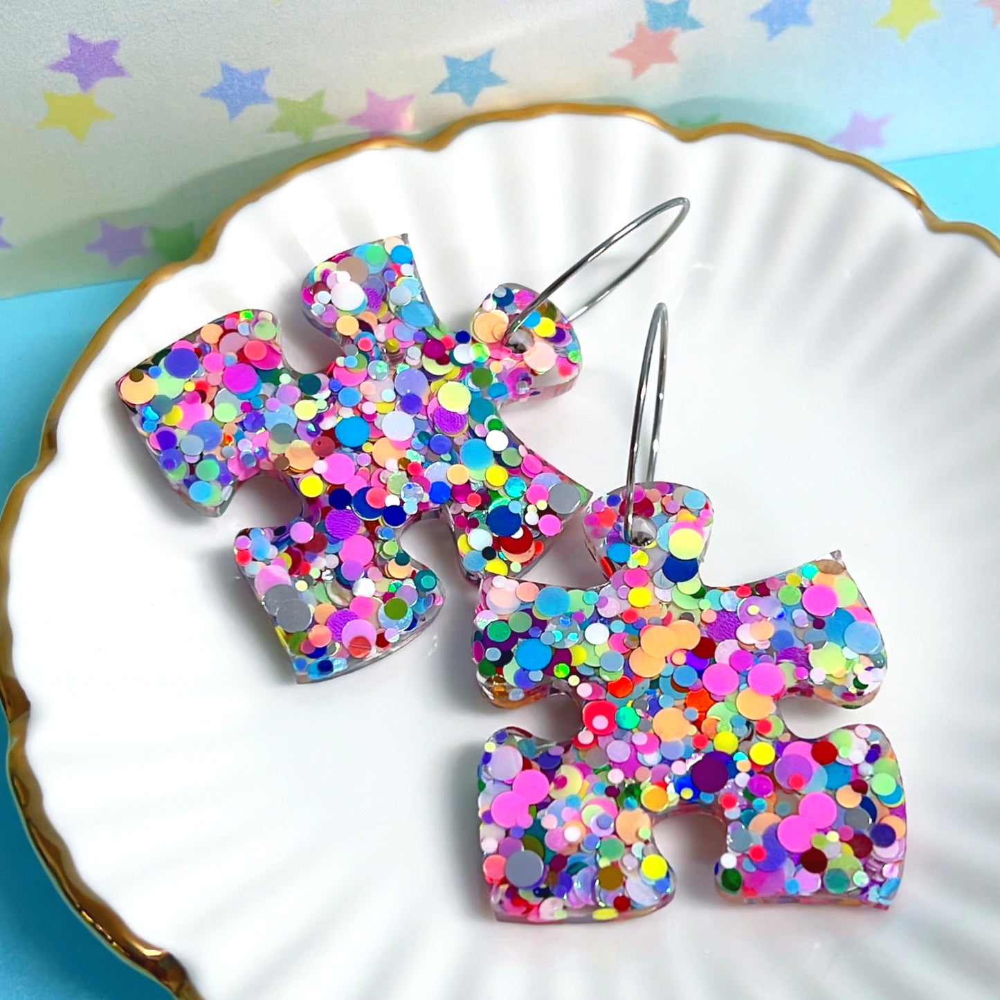 PUZZLE PIECES : Choose your colour : Handmade Resin DROP Earrings