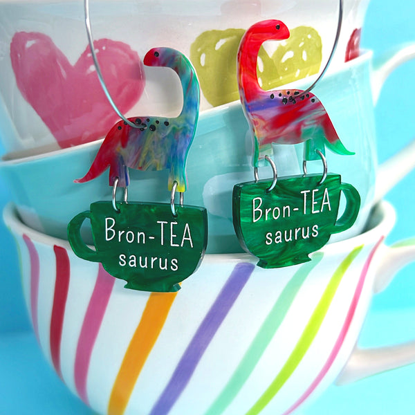 TEA Rex & Bron TEA saurus : TEA CUPS : Handmade lAcrylic DROP Earrings
