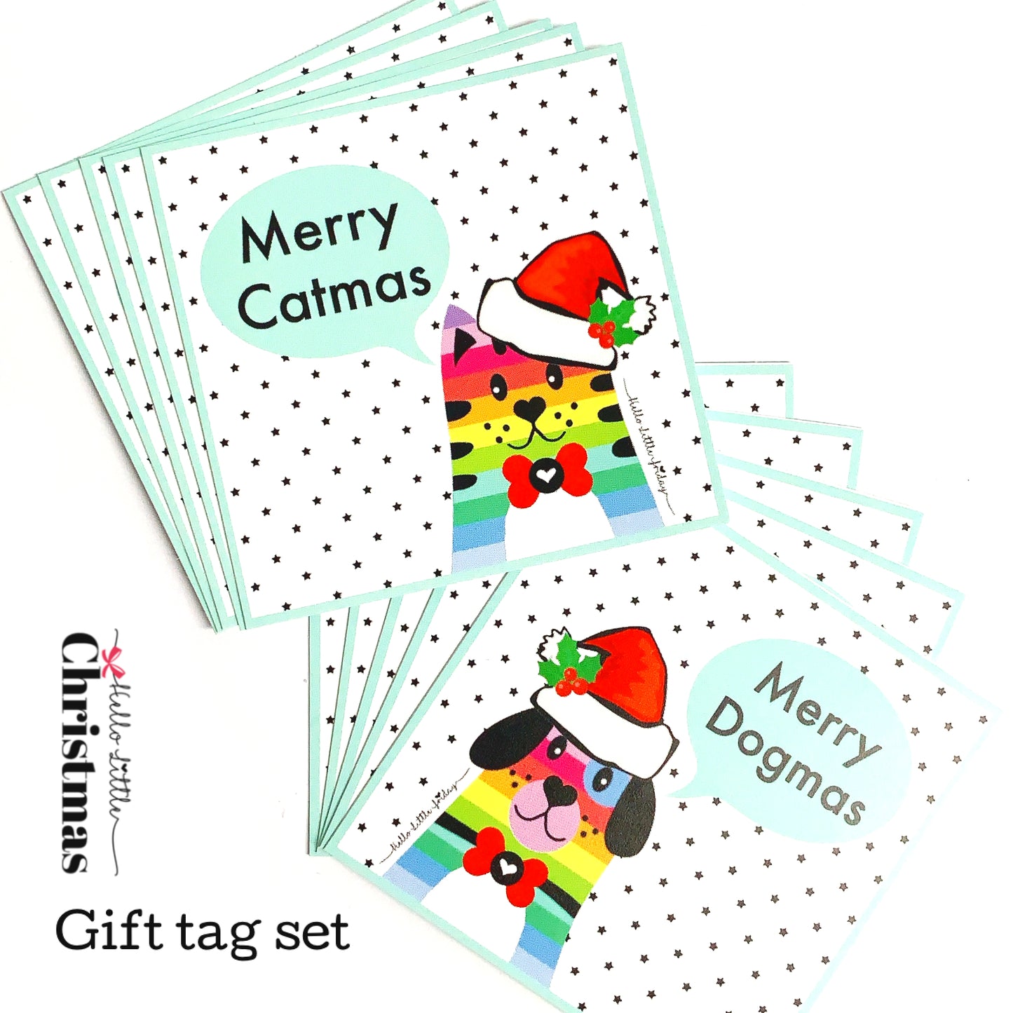 MERRY CATMAS : MERRY DOGMAS : GIFT TAG 10 pack : 2 designs