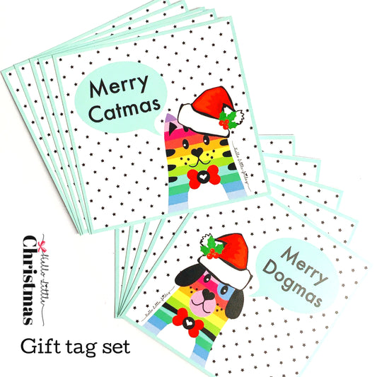 MERRY CATMAS : MERRY DOGMAS : GIFT TAG 10 pack : 2 designs